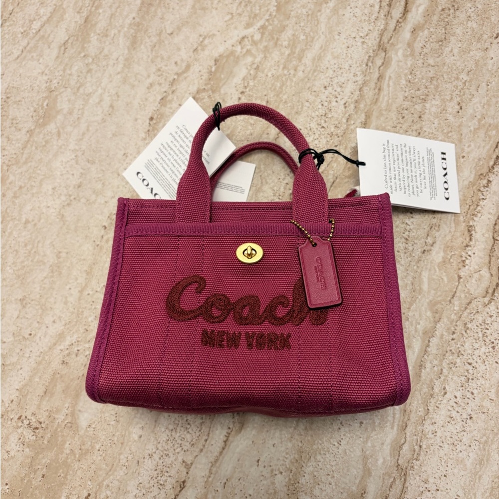 Coach Cargo Tote Bag 20 in Beautiful Muted Red Canvas and Embroidered Label